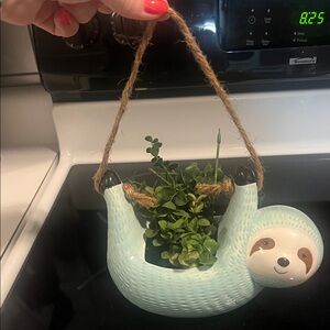 Ceramic Sloth Hanging Planter - Blue